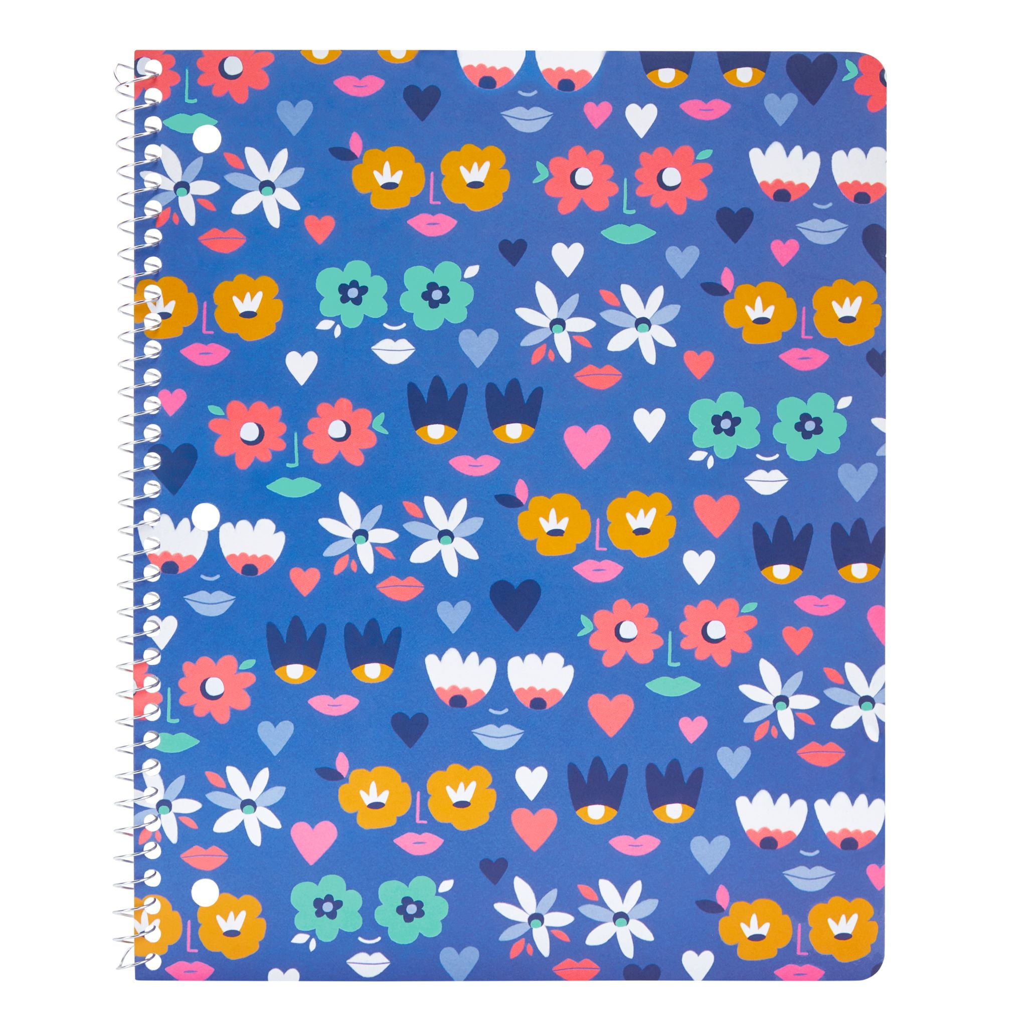 Mintgreen Spiral Notebook, Wide Ruled, 80 Recycled Sheets, 8x10, Floral Faces