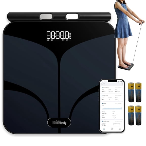 Bisonbody Smart Digital Body Bathroom Scale – 29 Health Body Metrics – for Advanced Fitness Enthusiasts – Durable Tempered Glass – 8 Electrodes Sensors – Smartphone App Support Bluetooth Connection