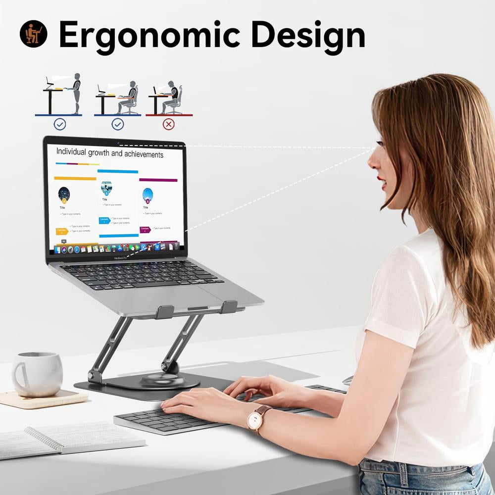 Adjustable ergonomic laptop stand with 360 ° rotating base and folding design - sturdy metal structure, 360 ° angle adjustment