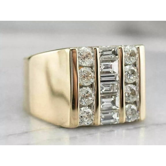 Gems Jewels Men's 925 Sterling Silver 2.30 Ctw Emerald Cut White Diamond Wedding Anniversary Engagement Cluster Band Ring 14K Yellow Gold Plated -4.5