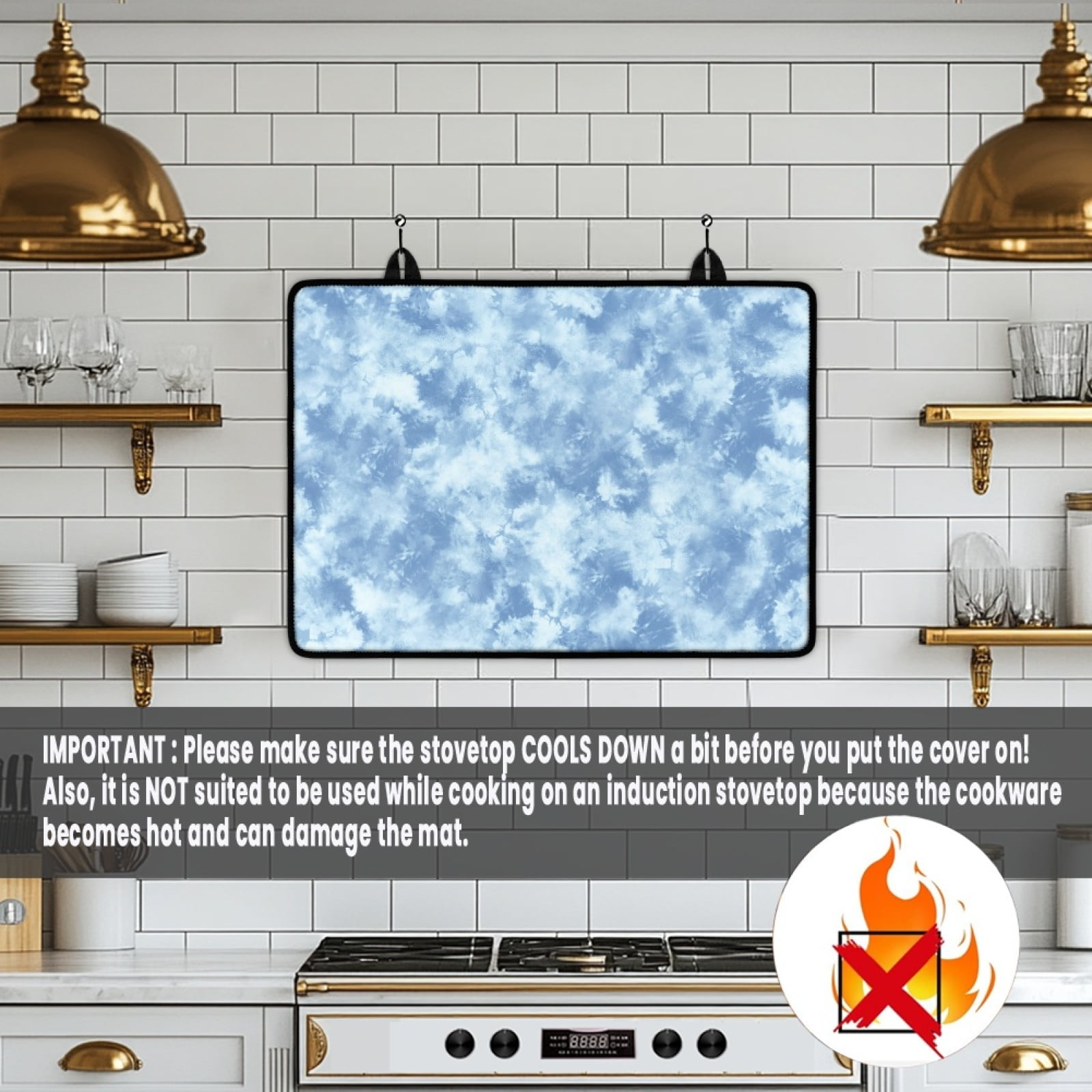 Renewold Stove Cover for Cooktop, Electric Stovetop Protector Cover Non-skid Induction Electric Stove Burner Cover Multipurpose Mat Easy to Clean, Blue Tie-dye