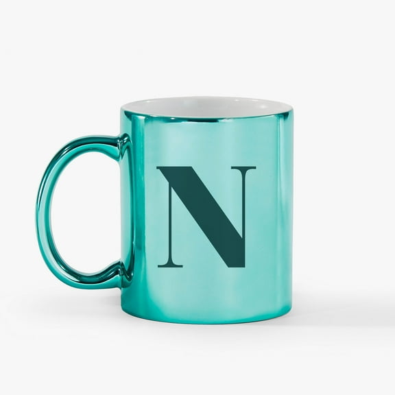 Personalization Mall Metallic Initial 11 Oz. Mug, Green, N
