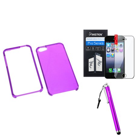 Iphone 5 Bundle Accessories Insten T-Electric Purple Case For iPhone 5 / 5s + Film + Stylus Pen (3-in-1 Accessory Bundle) ()