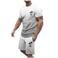thumbnail image 1 of Costumes pour Hommes / Ensemble de Sport d'Été 2024 pour Hommes Grande Taille Manches Courtes Col Rond Décontracté Petit Imprimé Noix de Coco, 1 of 4