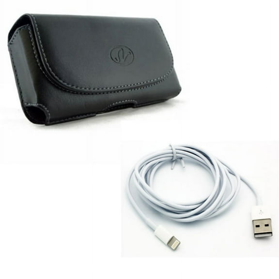 Case Belt Clip w 6ft USB Cable for iPhone 8/7/6S/6/11 Pro - Leather Holster Cover Loops Pouch, Charger Cord Power Wire Long Sync for iPhone 8/7/6S/6/11 Pro Models