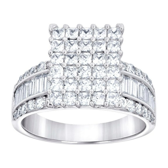 925 Sterling Silver Womens Baguette/princess-cut Round Cubic Zirconia Square Head Fashion Ring 14.3x7.1mm Wide Size 10 R