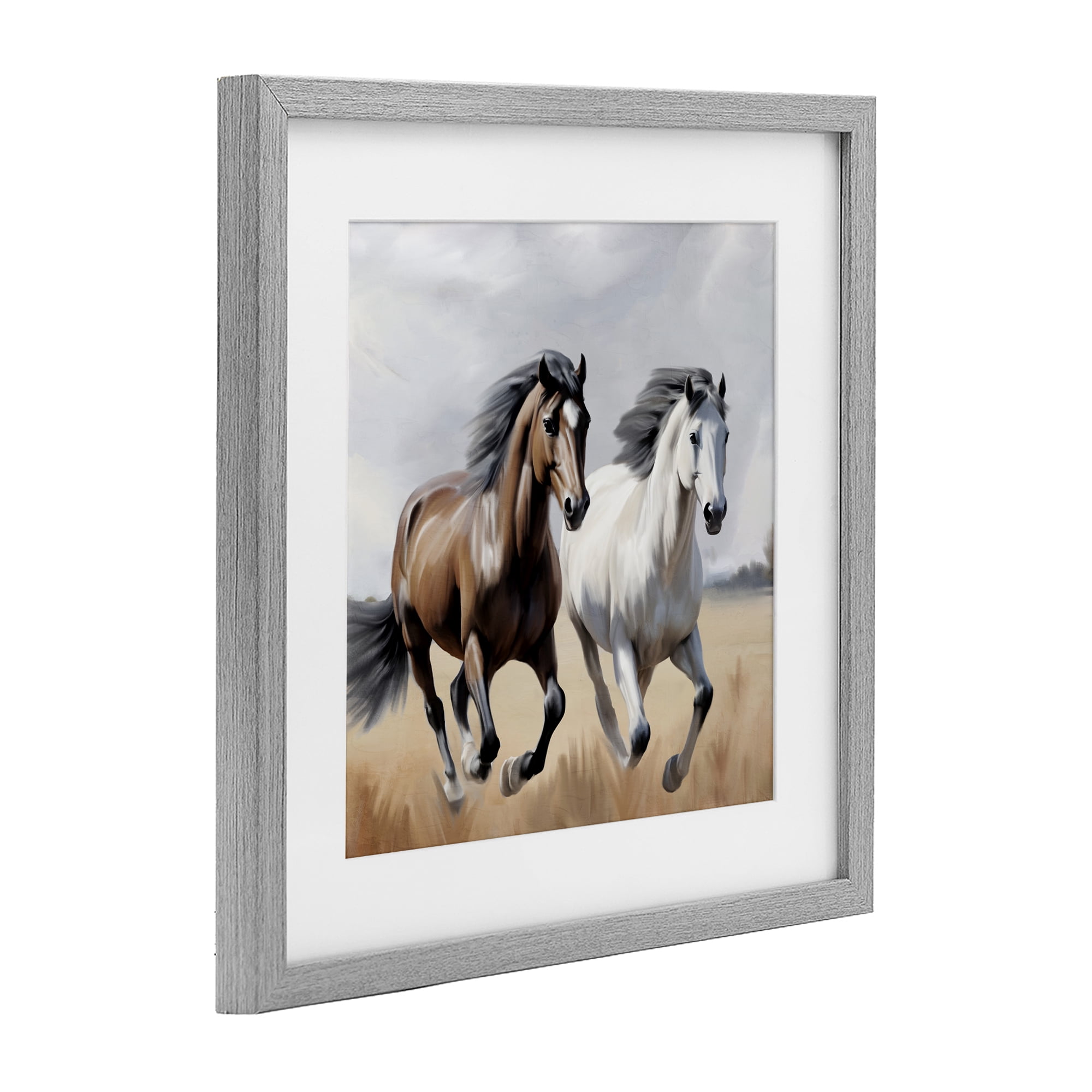 Stupell Industries Wild Run Twin Horses Gray Framed Print Under Glass, design by Kim Allen