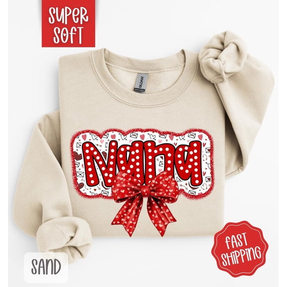 Nana Valentine Sweatshirt, Valentine's Day Crewneck, Cute Women's Sweater, Grandma Valentine Sweatshirt, Nana Bow Sweater, for Nana All Size S-5Xl