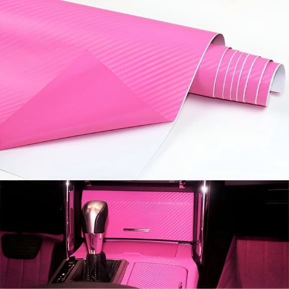 ICERUN Car Pink Carbon Fiber Vinyl Wrap Sticker Interior Accessories Panel 50x12Inch