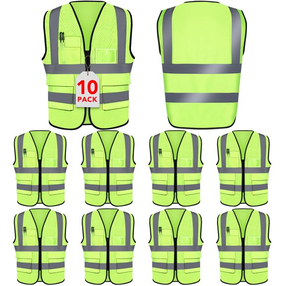 Chaleco de seguridad XPCARE, paquete de 10 unidades, verde, reflectante, con cremallera, XL