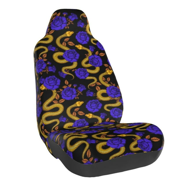 Wukai Golden Snake And Purple Rose Full Set Car Seat Covers with Soft Padding Universal Auto Front Seats Protector and Cushion Mat