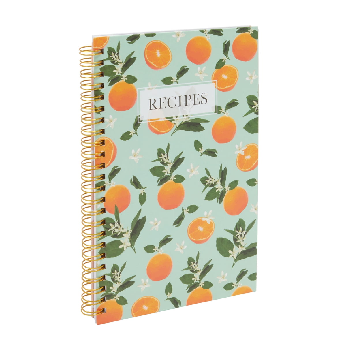 8.5 x 5.5' Spiral Blank Recipe Book Notebook to Write in Your Own Recipes, Personal Journal Cookbook, Floral Orange, 120 Pages
