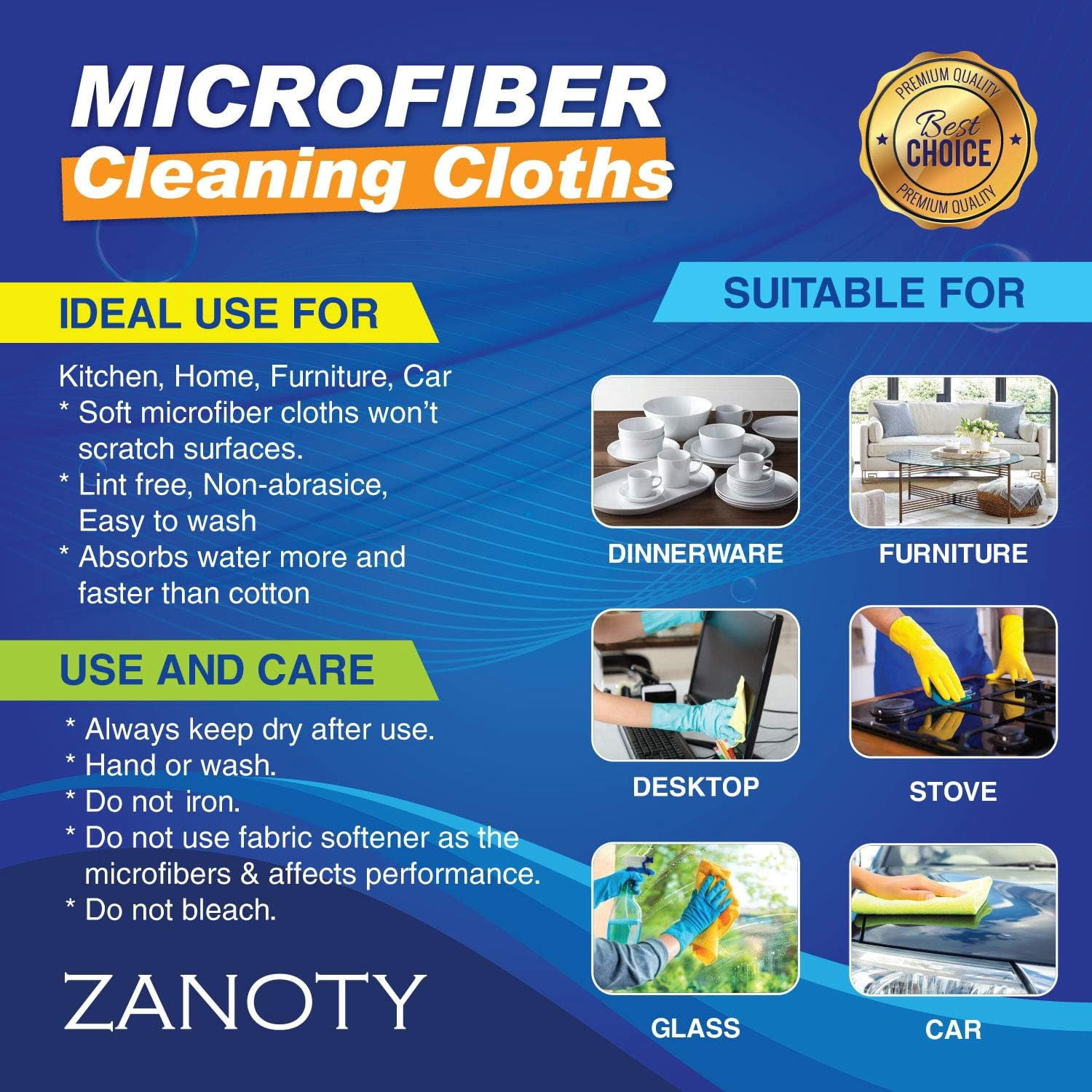 24 Microfiber Cleaning Cloth - Smart Kitchen Towels - Cleaning Supplies - Ultra Soft wipes for House - Microfiber Cloths - Large Cleaning Rags