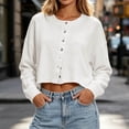 thumbnail image 3 of KyCheLot Womens Cropped Cardigan Button Round Neck Solid Color Long Sleeve Clothes Comfy Lightweight Cardigan, 3 of 6