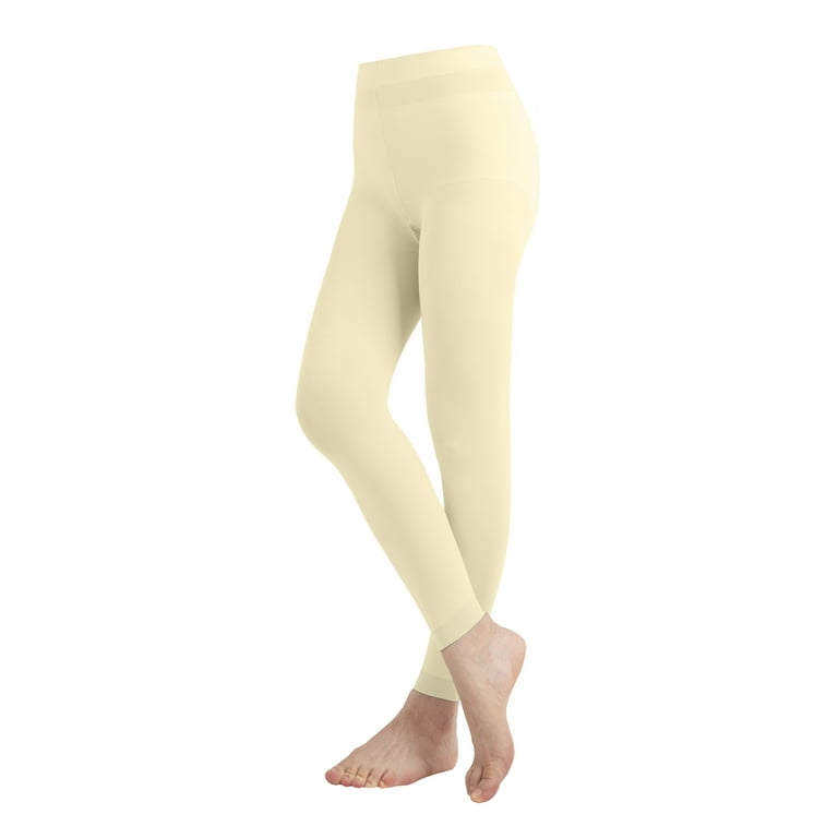 EMEM Apparel Women's Ladies Solid Colored Seamless Opaque Dance Ballet  Costume Full Length Microfiber Footless Tights Leggings Stockings Ivory D 