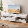 thumbnail image 6 of Bestier White Marble TV Stand for TVs up to 75", Modern Entertainment Center for TVs with LED Light, High Gloss TV Console Table with Storage Drawers, 6 of 9