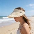 thumbnail image 1 of Sombrero de paja para mujer con visera de sol para verano – sombrero de playa de ala ancha, visera de golf plegable enrollable con protección UV, tapa abierta ajustable, 1 of 6