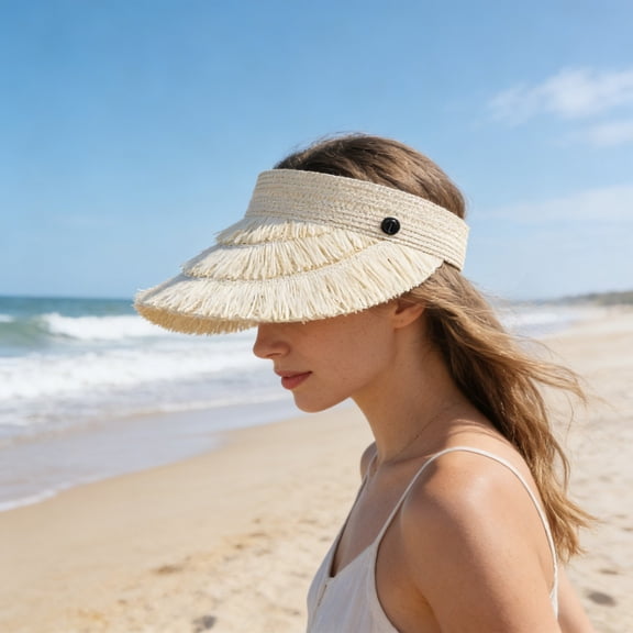 Straw Sun Visor Hat Wide Brim Foldable Summer Hat, Lightweight Breathable Beach Sun Hat For Women, UV Protection For Golf, Vacation, Pool, Travel, Outdoor Activities And Leisure