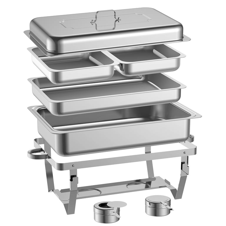 Famistar Buffet Warmer, 6 Pack Stainless Steel Chafing Dish Buffet Set,  Silver
