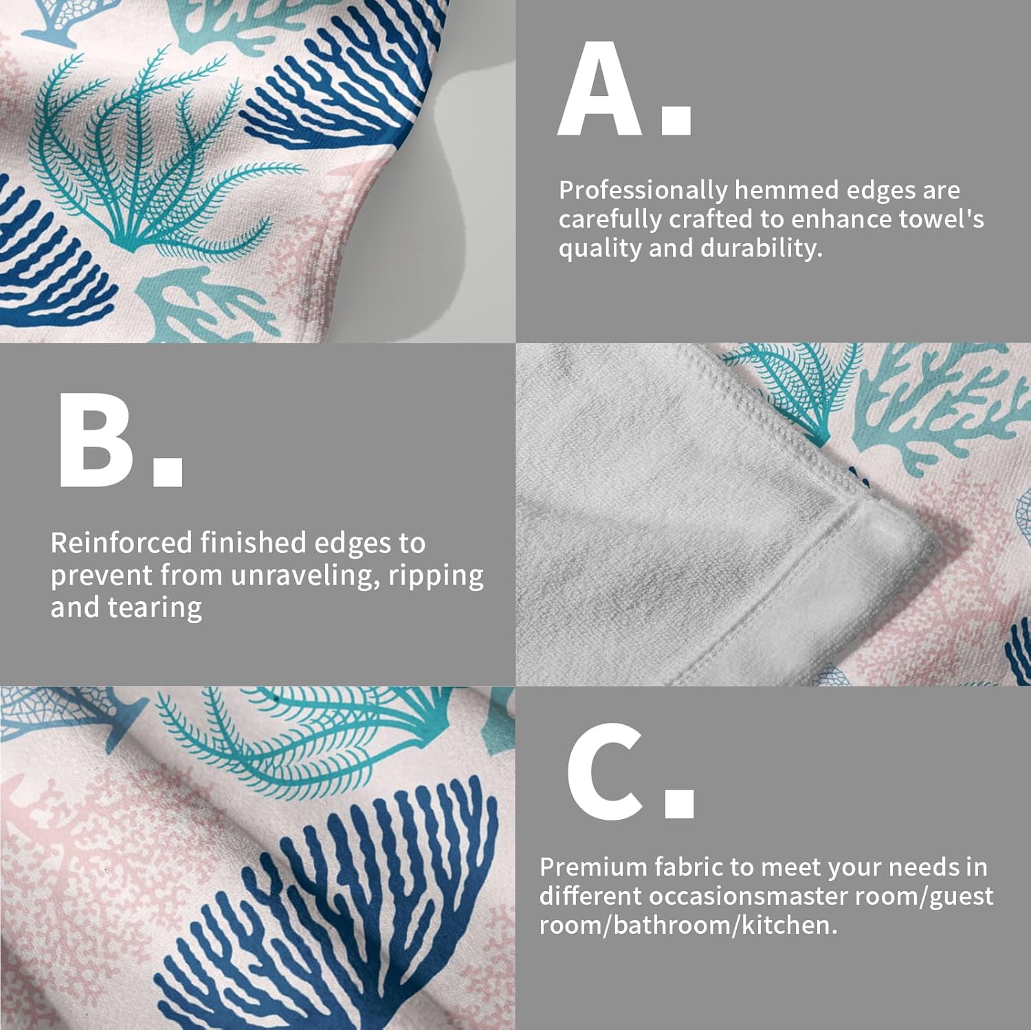 Coastal Blue Coral Hand Towels 28 x 14 Inch Pack of 2, Navy Teal Pink Ocean Marine Soft Absorbent Decorative Towel for Gym Spa Home Bathroom Kitchen