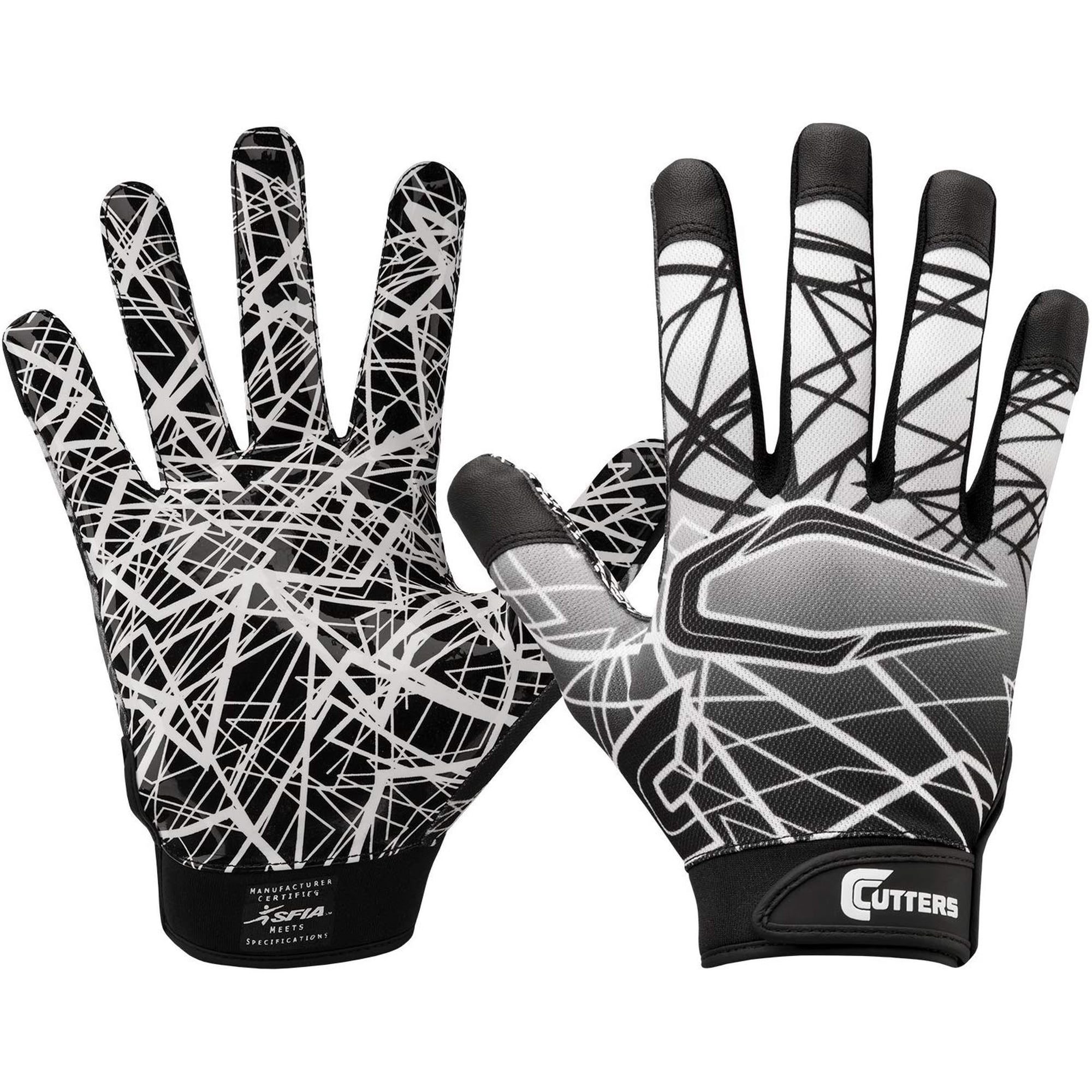 Cutters, Game Day Football Receiver Gloves, Adult, M, Black