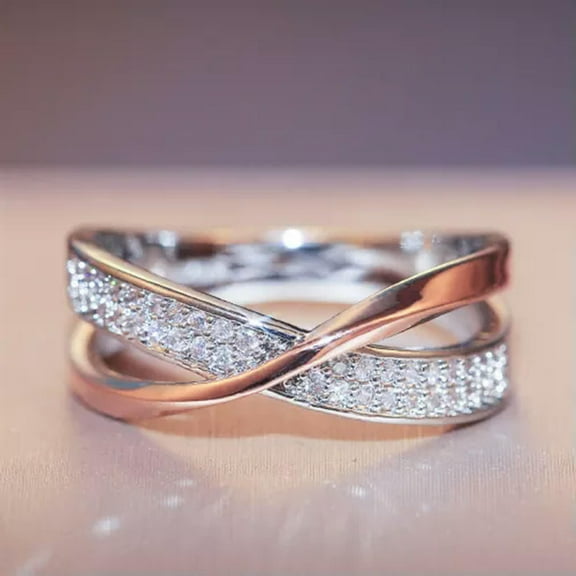 K-KED 925 Silver Filled Cubic Zirconia Rings Elegant Women Wedding Delicate Jewelry Size 6-10-6-Rose Gold