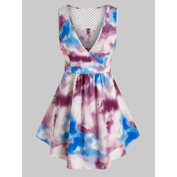 Tank Top de Tirantes Finos de Red con Estampado de Tie Dye Rosegal Camisetas sin mangas de talla grande