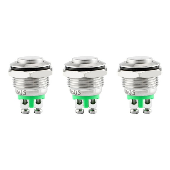Keegwa (3 PCS) 16MM Momentary Push Button Switch Metal Waterproof Stainless Steel 12V 24V 36V DC 110V 250V AC 5A 1NO SPST (High Round)