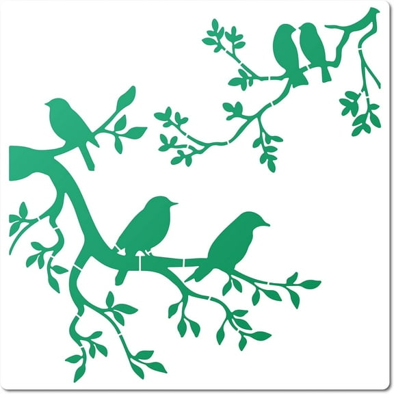 11.8" Large Bird on Tree Drawing Art Stencil Plastic Reusable Birds Branches Template Sets Reusable Template for Wall Wood Tile Floor Furniture Fabric Painting