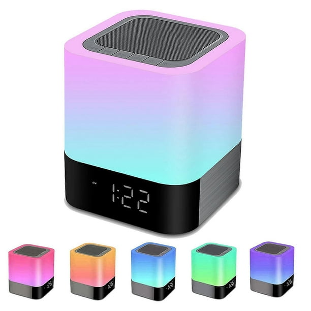 Lámpara de noche con despertador, altavoz Bluetooth, luz nocturna, LED RGB regulable que cambia de color, altavoz inalámbrico, luz de ambiente