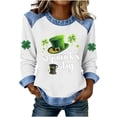 thumbnail image 2 of JTZGDY St Patricks Day Shirt Women Fashion Denim Patchwork Long Sleeve Green Shamrock Heart Printed Pullover Tops Lightweight Crewneck Holiday Graphic Splicing Sweatshirts, 2 of 6