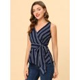 thumbnail image 2 of INSPIRE CHIC Hauts d'Été pour Femmes Sans Manches Col en V Ceinture Bleu Foncé TG, 2 of 5