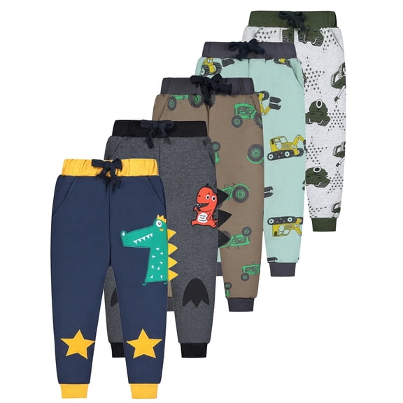 SXIMEE 2-7T Toddler and Boys Joggers Cotton Sweatpants Kids Active Athletic Pants with Drawstring - 1 Pcs Navy Dinosaur