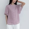 thumbnail image 5 of RYDCOT Womens Button Down Casual Chiffon Shirts Women's Spring Summer Tops 2025 Ruffle Short Sleeve Blouses Dressy Casual Fashion Women Clothes Flash&nbsp;Deals Purple, 5 of 8