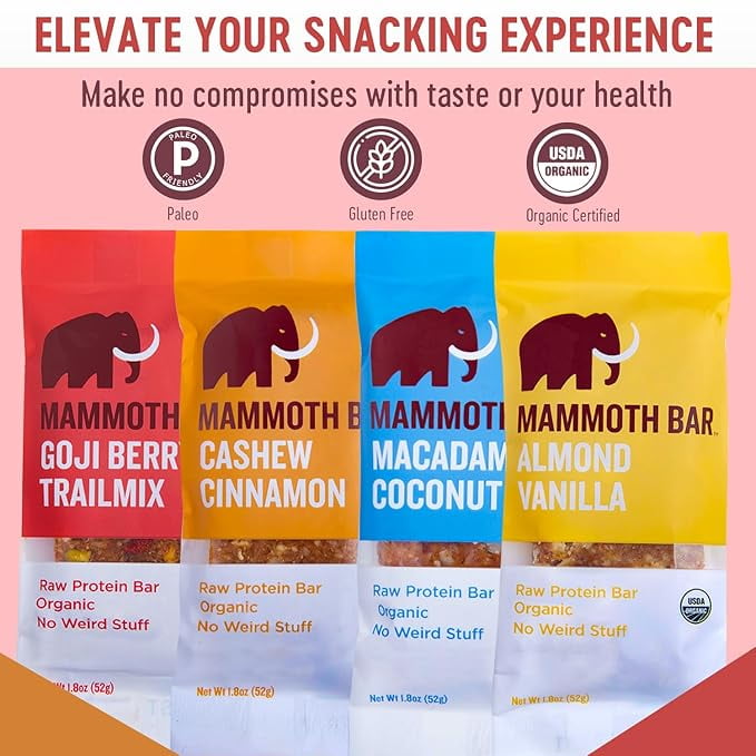 Mammoth Bar Organic, High Protein Bar - 10 Count Variety Pack