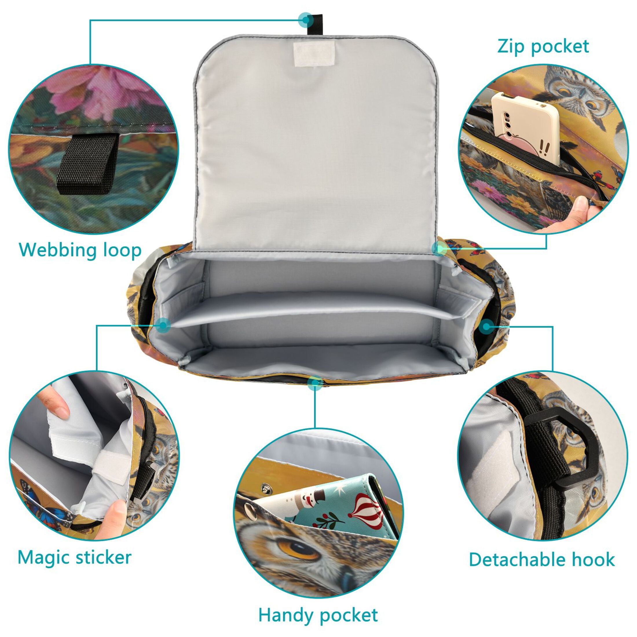DIXRUYEE Stroller Organizer Whimsical Watchers Printed