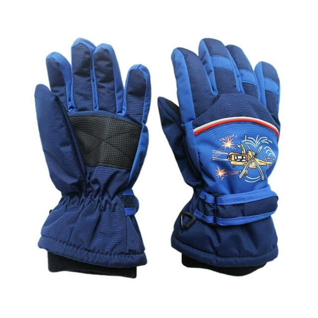 sweethay Guantes de invierno de avión de dibujos animados para niños, guantes de esquí cálidos a prueba de viento, calentador de manos para Suministros térmicos 4-6 años/Azul