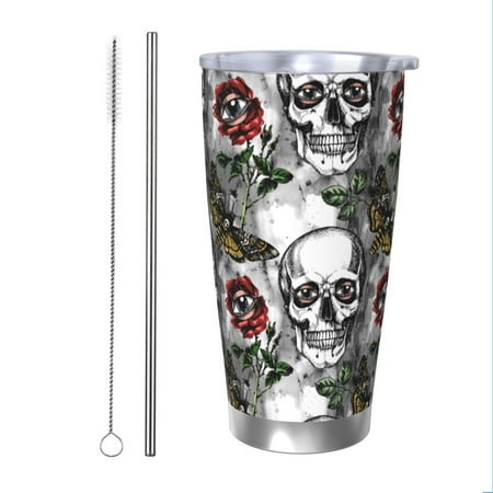 

Matuu Skulls Roses for 20oz Durable Thermal Cups Keep Drinks Cold and Hot Insulated Car Mug with Lid-Straw Two-piece Set