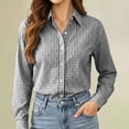 thumbnail image 4 of BCSIOAOI Womens Tops,Collared Gingham Plaid Button Long Sleeve Slim Fit Casual Shirts Black L, 4 of 6