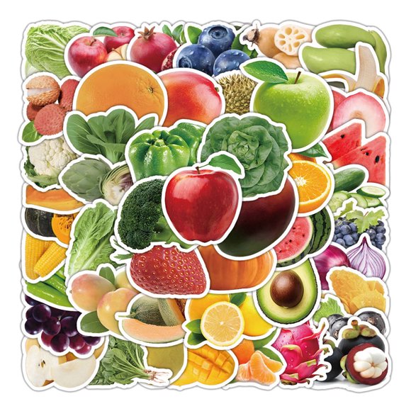Shisuyan 60Pcs Fruits Vegetables Stickers for Laptop Waterproof Aesthetic Trendy Sticker