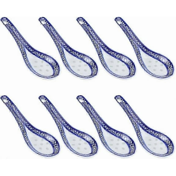 8 Pcs Porcelain Spoons, Chinese Soup Spoons, Ceramic Spoons, Blue and White Porcelain Spoons, Appetizer Cutlery