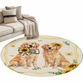 thumbnail image 2 of Cute Dog Round Living Room Rugs 3.3 ft, Yellow Sunflower Daisy Vintage Summer Field Animal Washable Area Rug with Non-Slip Sturdy Edge Binding Round Front Door Mat Floor Carpet for Entryway, 2 of 9