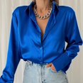 thumbnail image 1 of Mujeres 2022 elegante satén sólido blusas de manga larga mujer Chic Vintage azul verde Casual suelta ajuste botones abajo camisas Tops Tan Jianjun unisex, 1 of 2