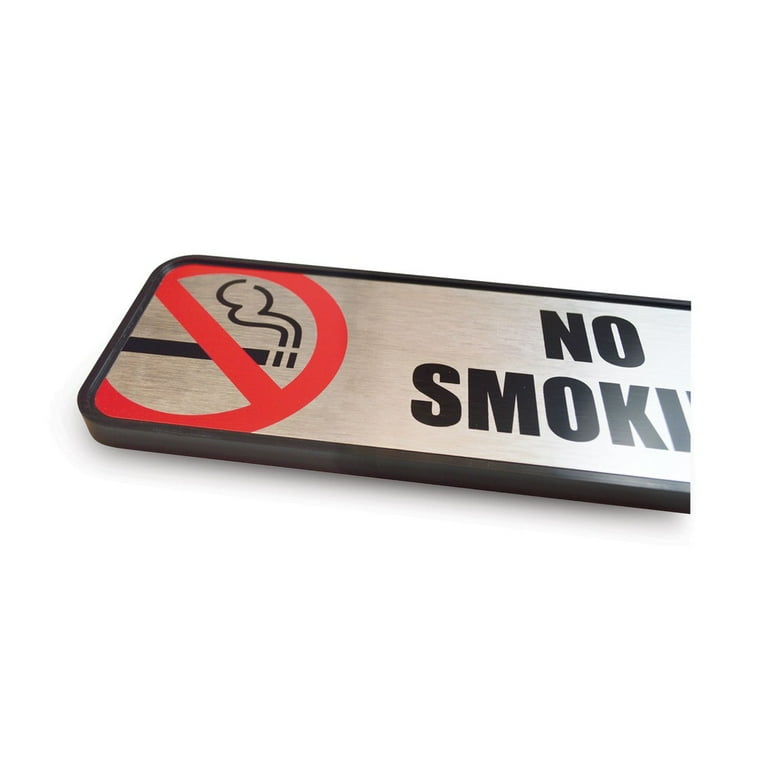 Brush Metal Office Sign, No Smoking, 9 x 3, Silver/Red Brush Metal Office Sign, No Smoking, 9 x 3, Silver/Red