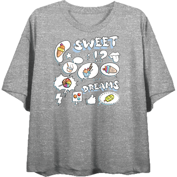 Sweet Dreams Stickers Sweet Foods Women's Heather Gray Crew Neck Short Sleeve Top-Medium