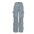 thumbnail image 4 of Lydiaunistar Womens Casual Long Pants Soft Polyester Wide Leg Work office Pants with Button Zipper Closure, Solid Color Lounge Travel Pants for All Seasons - Asian Sizing Blue, 4 of 6