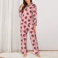 thumbnail image 2 of KLL Strawberries Print Women's Long Sleeve Pajamas with Pants Sleepwear Loungewear 2 Set-Large, 2 of 7