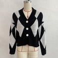 thumbnail image 5 of Rrxhxhs Cardigan Sweaters for Women Argyle V-Neck Knit Button Front Long Sleeve Cropped Vintage Casual Layering Top, 5 of 9