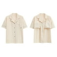 thumbnail image 4 of felwors 100% Cotton Pajamas for Women 2 Piece PJ Set Button-Down Soft Knit Short Sleeve Summer Sleepwear Loungewear Beige, L, 4 of 8