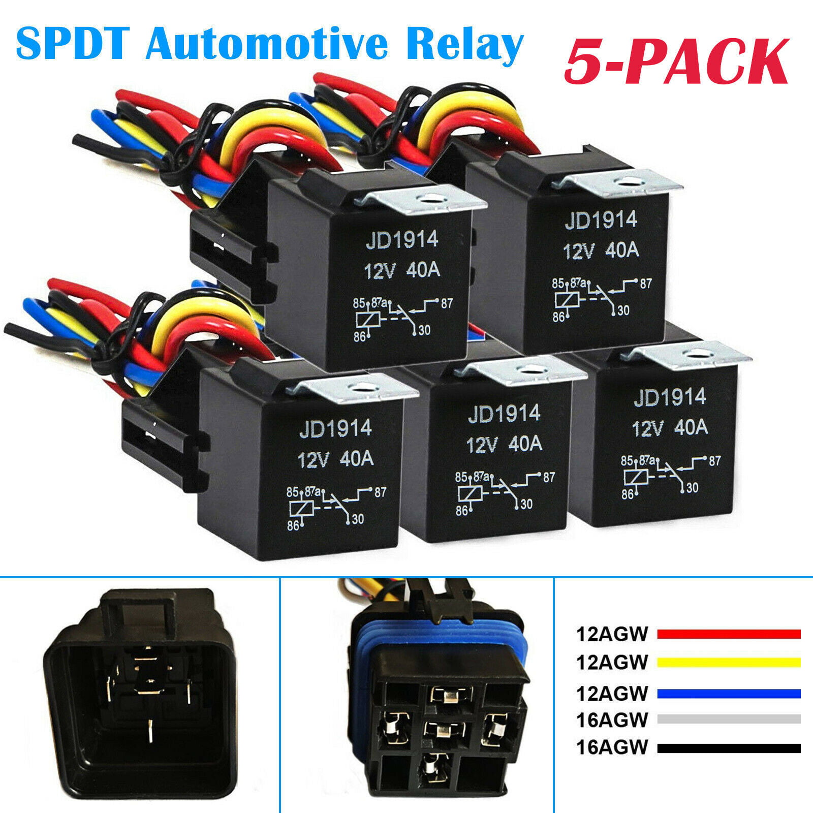 10Set 12V 40 Amp 4-Pin SPST Automotive Relay with Wires & Harness Socket US 